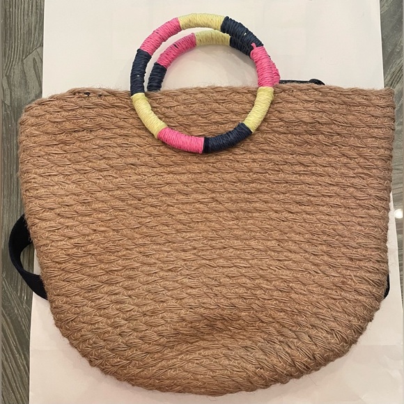GAP Jute tote bag/crossbody with colorful O-ring top handles and canvas strap. - Picture 2 of 14